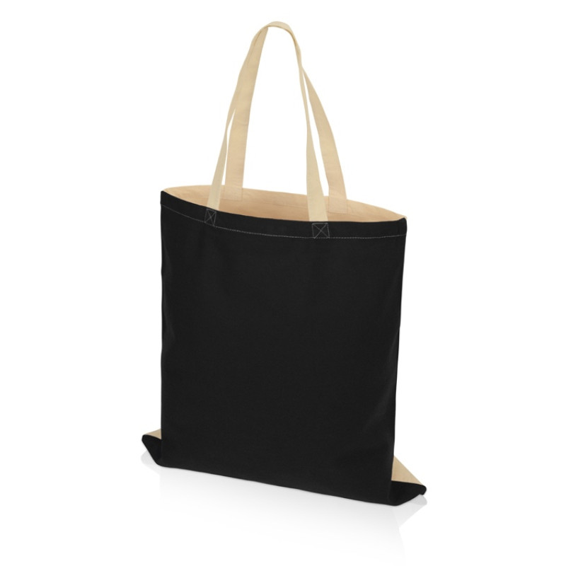 Сумка для шопинга Twin двухцветная из хлопка, 180 г/м2, черный/натуальный