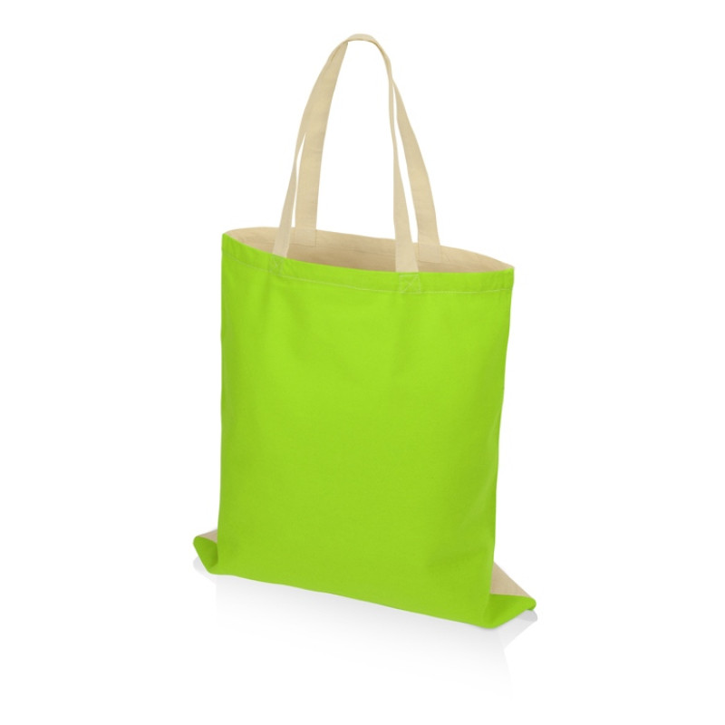 Сумка для шопинга Twin двухцветная из хлопка, 180 г/м2, зеленое яблоко/натуральный