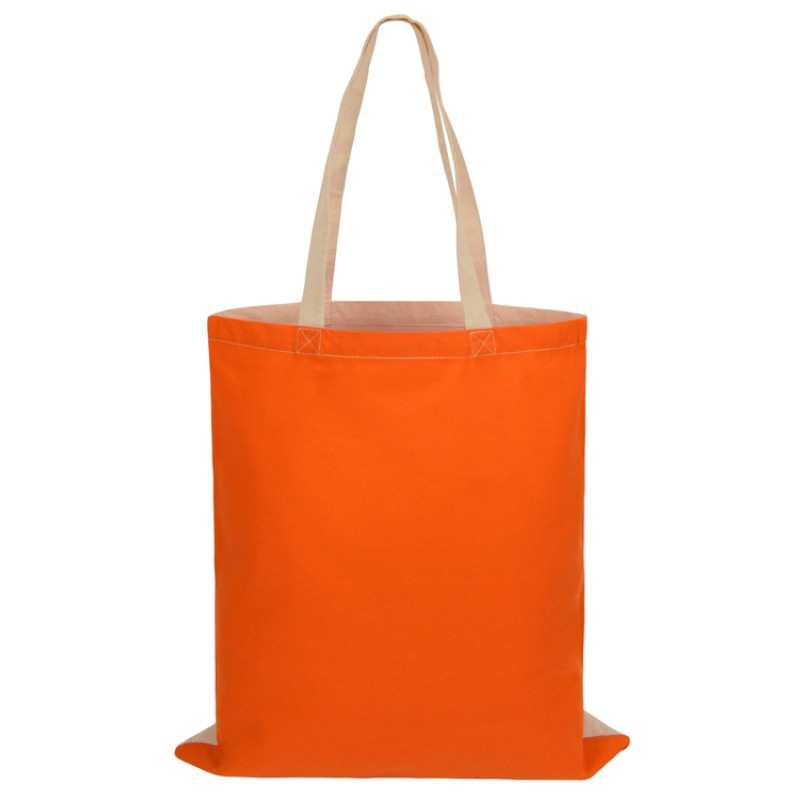 Сумка для шопинга Twin двухцветная из хлопка, 180 г/м2, оранжевый/натуральный