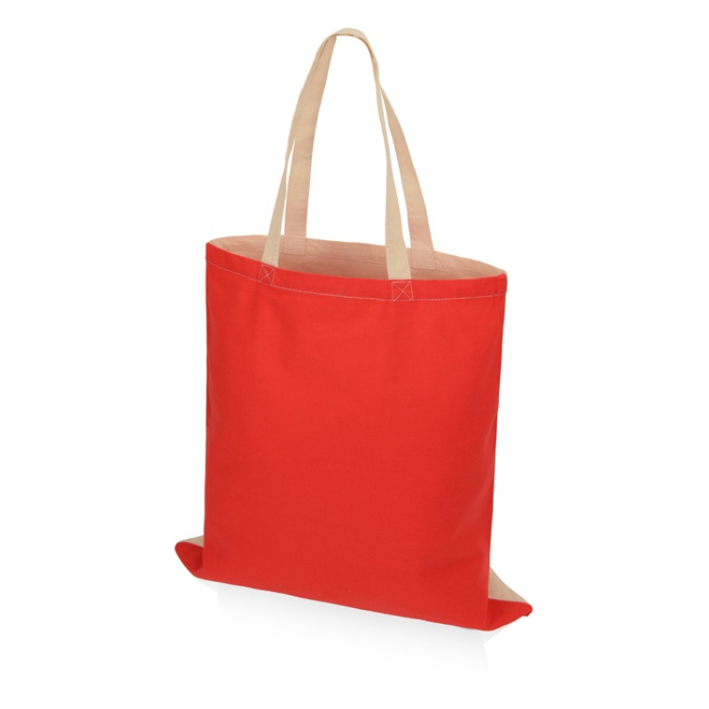 Сумка для шопинга Twin двухцветная из хлопка, 180 г/м2, красный/натуральный