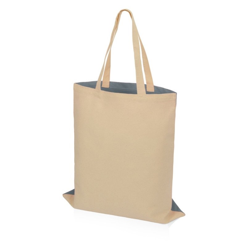 Сумка для шопинга Twin двухцветная из хлопка, 180 г/м2, серый/натуральный