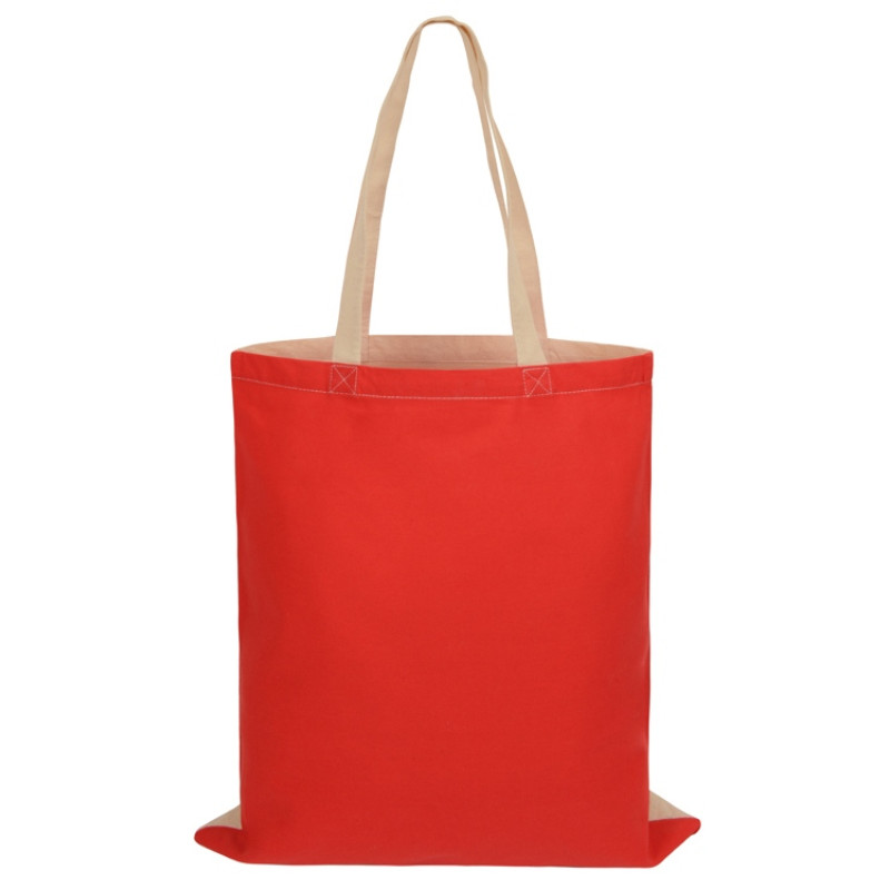 Сумка для шопинга Twin двухцветная из хлопка, 180 г/м2, красный/натуральный