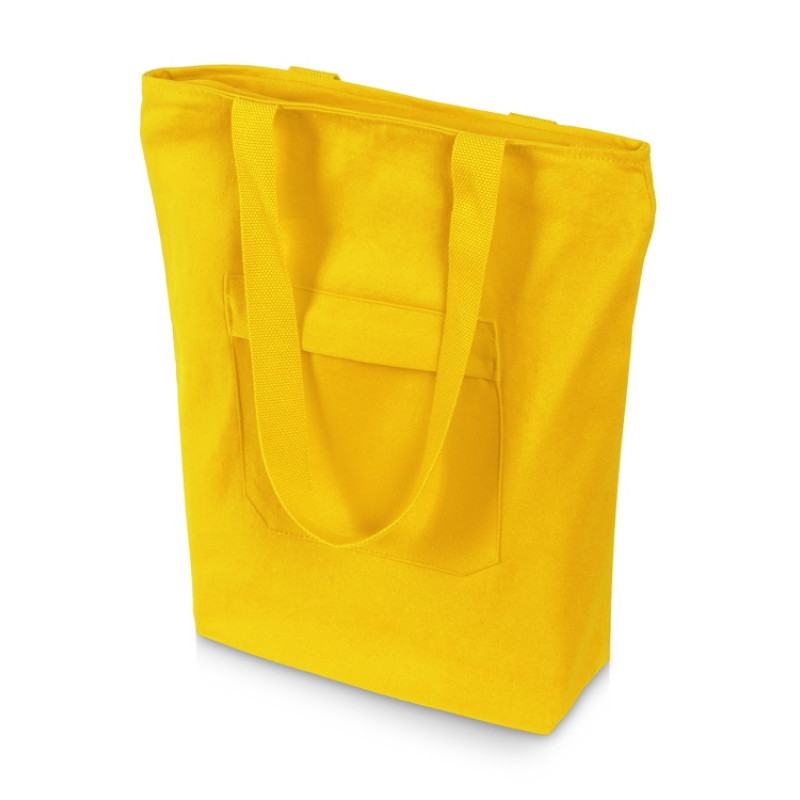 Сумка на молнии Zipper из хлопка 280 г c карманом на молнии спереди, желтый