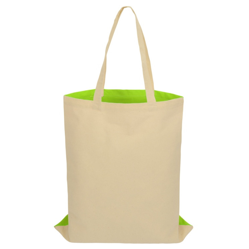 Сумка для шопинга Twin двухцветная из хлопка, 180 г/м2, зеленое яблоко/натуральный