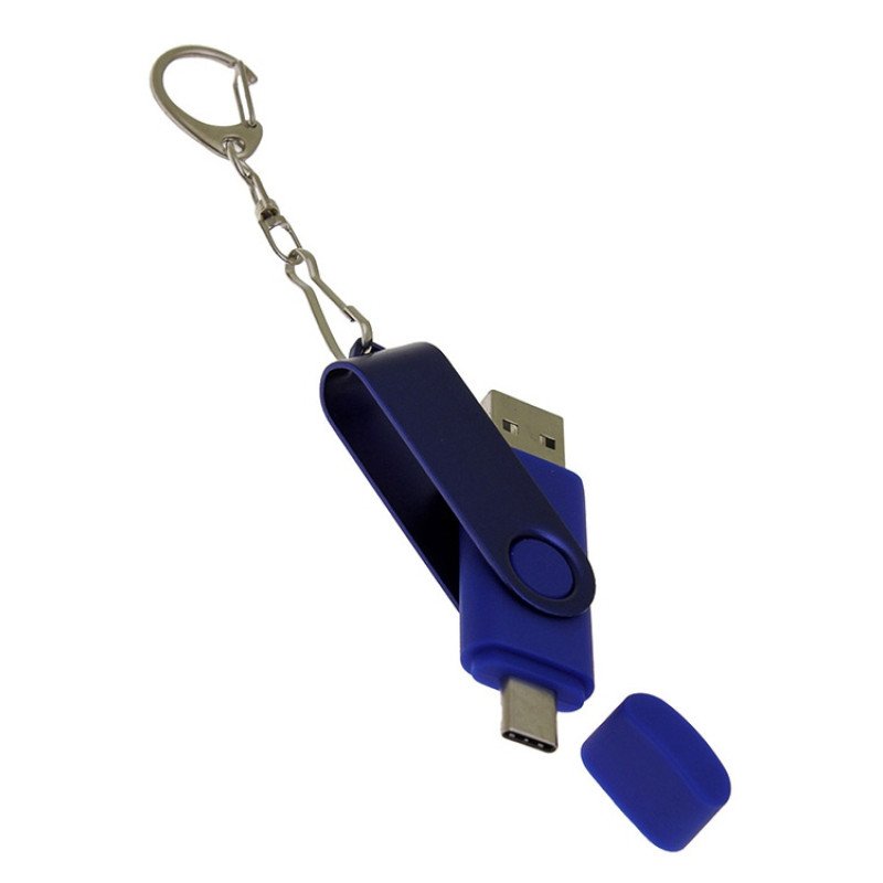 USB-флешка на 32 Гб 2 в 1 поворотный механизм, c дополнительным разъемом Type-C с одноцветным металлическим клипом, синий USB-флешка на 32 Гб 2 в 1 поворотный механизм, c дополнительным разъемом Type-C с одноцветным металлическим клипом, синий