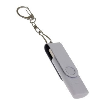 USB-флешка на 16 Гб 2 в 1 поворотный механизм, c дополнительным разъемом Type-C с одноцветным металлическим клипом, белый