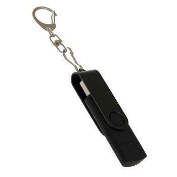 USB-флешка на 64 Гб 2 в 1 поворотный механизм, c дополнительным разъемом Type-C с одноцветным металлическим клипом, черный