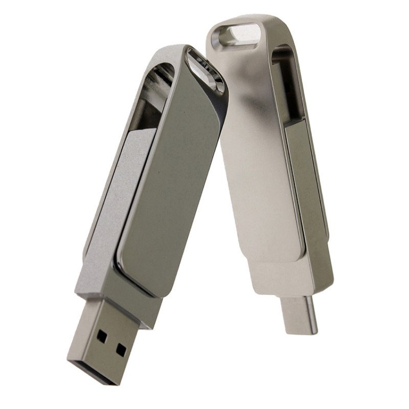 USB 2.0- флешка на 32 Гб поворотный механизм 2 в 1, c дополнительным разъемом Type-C с одноцветным металлическим клипом, серый USB 2.0- флешка на 32 Гб поворотный механизм 2 в 1, c дополнительным разъемом Type-C с одноцветным металлическим клипом, серый