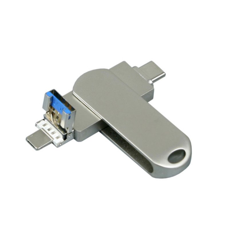 Металлическая флешка для айфона 3 в 1 (i-flash_TYPEC_3_in_1.64.S, I= 64 Гб USB 3.0, Металлический корпус. Без перс.)