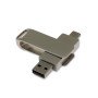 USB 2.0- флешка на 64 Гб поворотный механизм 2 в 1, c дополнительным разъемом Type-C с одноцветным металлическим клипом, серый