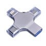 USB-флешка на 128 Гб 4 в 1 поворотный механизм, c дополнительными разъемами MicroUSB, TypeC и Lightning, серебристый