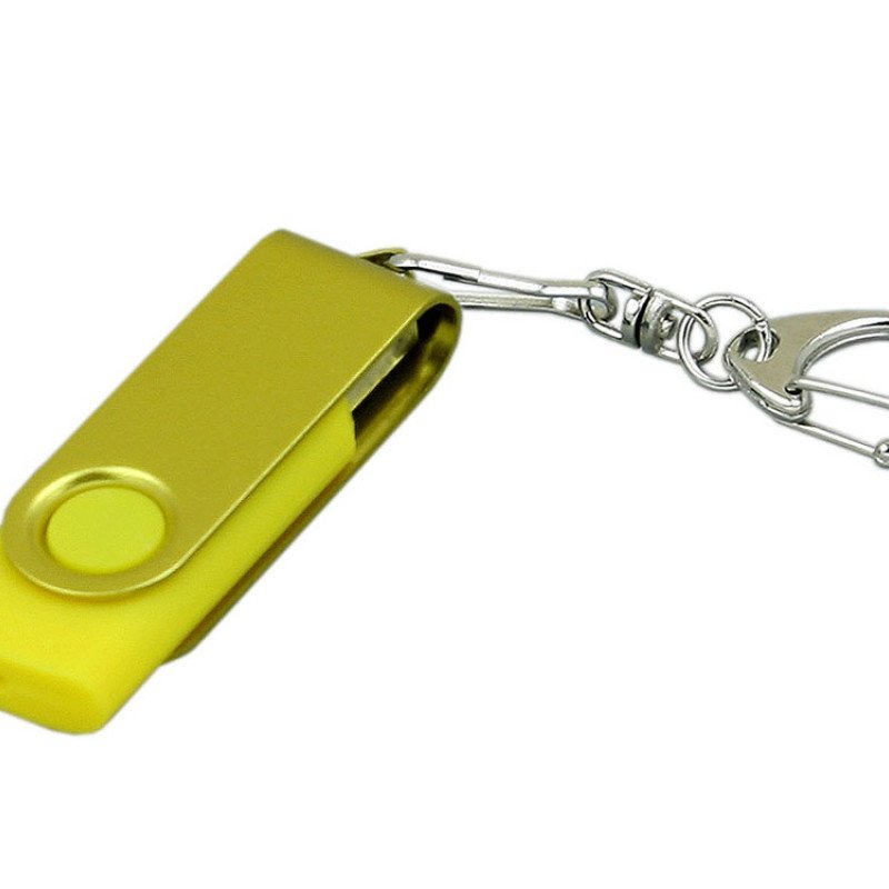 Флешка промо поворотный механизм, с однотонным металлическим клипом, 64 Гб, желтый