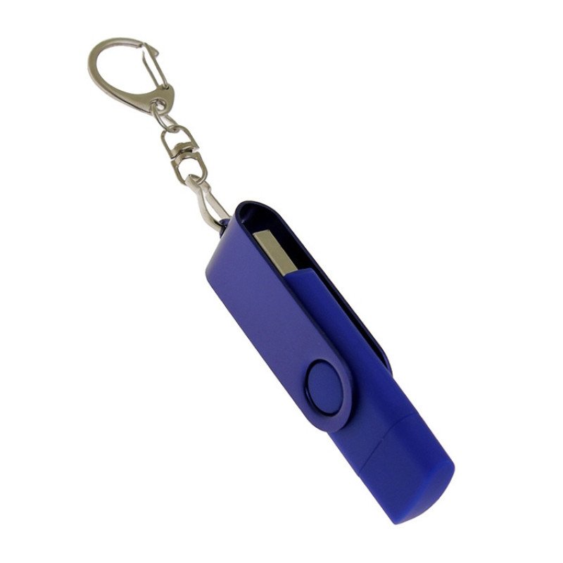 USB-флешка на 32 Гб 2 в 1 поворотный механизм, c дополнительным разъемом Type-C с одноцветным металлическим клипом, синий