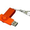 Флешка промо поворотный механизм, с однотонным металлическим клипом, 64 Гб, оранжевый