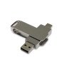 USB 2.0- флешка на 64 Гб поворотный механизм 2 в 1, c дополнительным разъемом Type-C с одноцветным металлическим клипом, серебристый