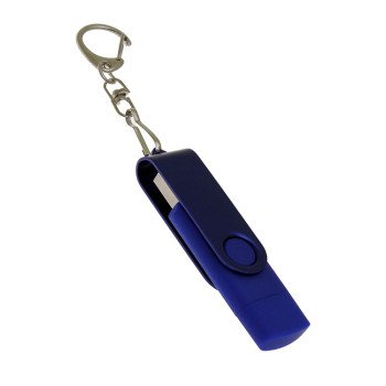 USB-флешка на 32 Гб 2 в 1 поворотный механизм, c дополнительным разъемом Type-C с одноцветным металлическим клипом, синий