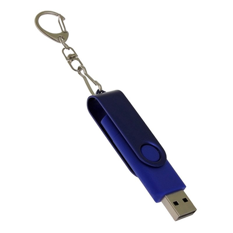 USB-флешка на 64 Гб 2 в 1 поворотный механизм, c дополнительным разъемом Type-C с одноцветным металлическим клипом, синий