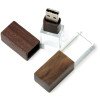 USB-флешка на 64 ГБ прямоугольной формы, под гравировку 3D логотипа, материал стекло, с деревянным колпачком красного цвета, белый