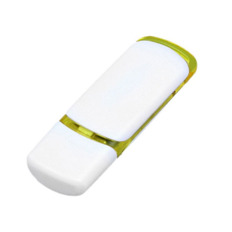 Флешка промо прямоугольной классической формы с цветными вставками, 8 Гб, белый/желтый