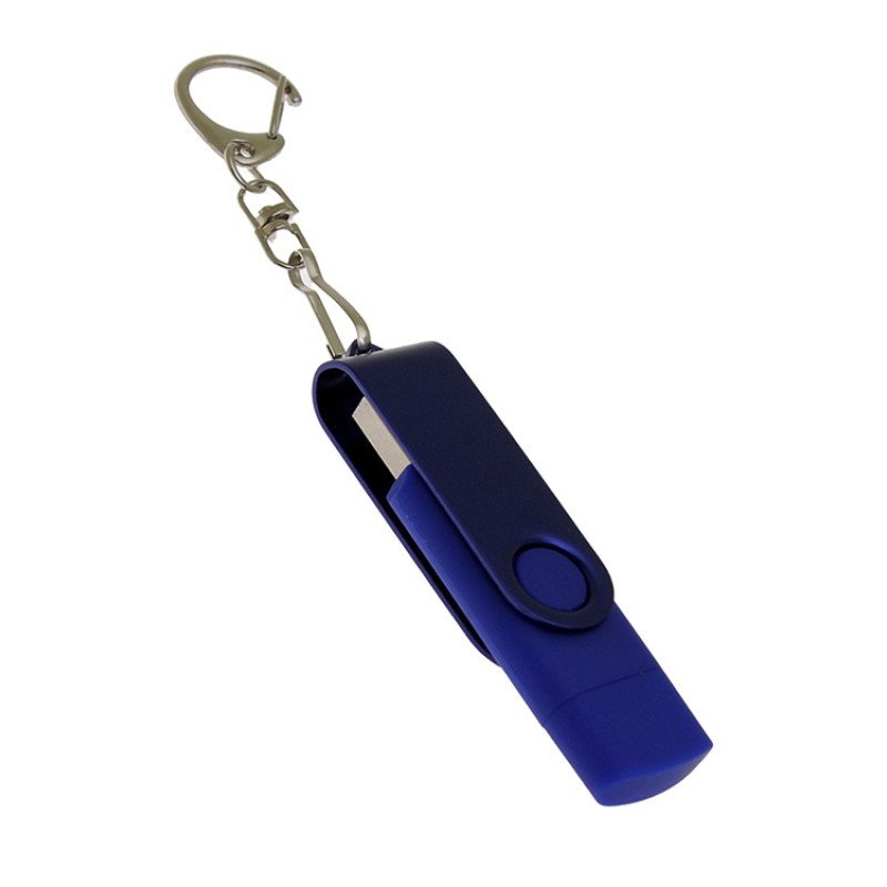 USB-флешка на 32 Гб 2 в 1 поворотный механизм, c дополнительным разъемом Type-C с одноцветным металлическим клипом, синий