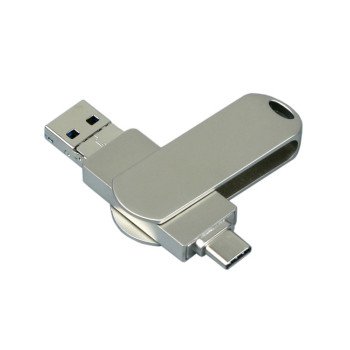 Металлическая флешка для айфона 3 в 1 (i-flash_TYPEC_3_in_1.128.S, I= 128 Гб USB 3.0, Металлический корпус. Без перс.)