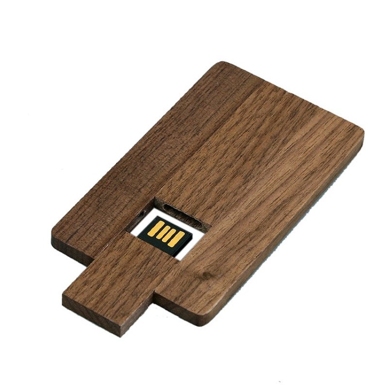 Флешка в виде деревянной карточки с выдвижным механизмом, 32 Гб, коричневый