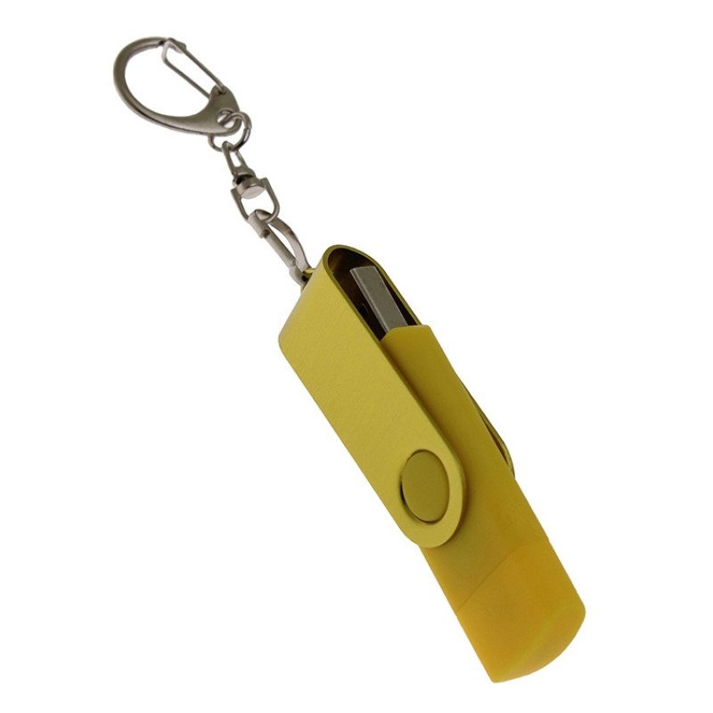 USB-флешка на 32 Гб 2 в 1 поворотный механизм, c дополнительным разъемом Type-C с одноцветным металлическим клипом, желтый
