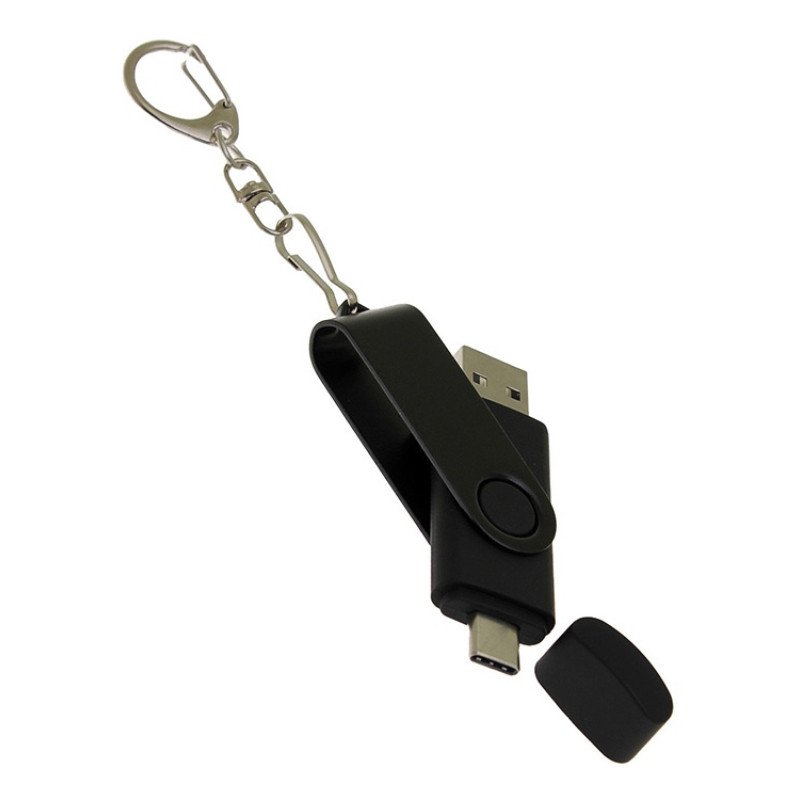 USB-флешка на 32 Гб 2 в 1 поворотный механизм, c дополнительным разъемом Type-C с одноцветным металлическим клипом, черный USB-флешка на 32 Гб 2 в 1 поворотный механизм, c дополнительным разъемом Type-C с одноцветным металлическим клипом, черный