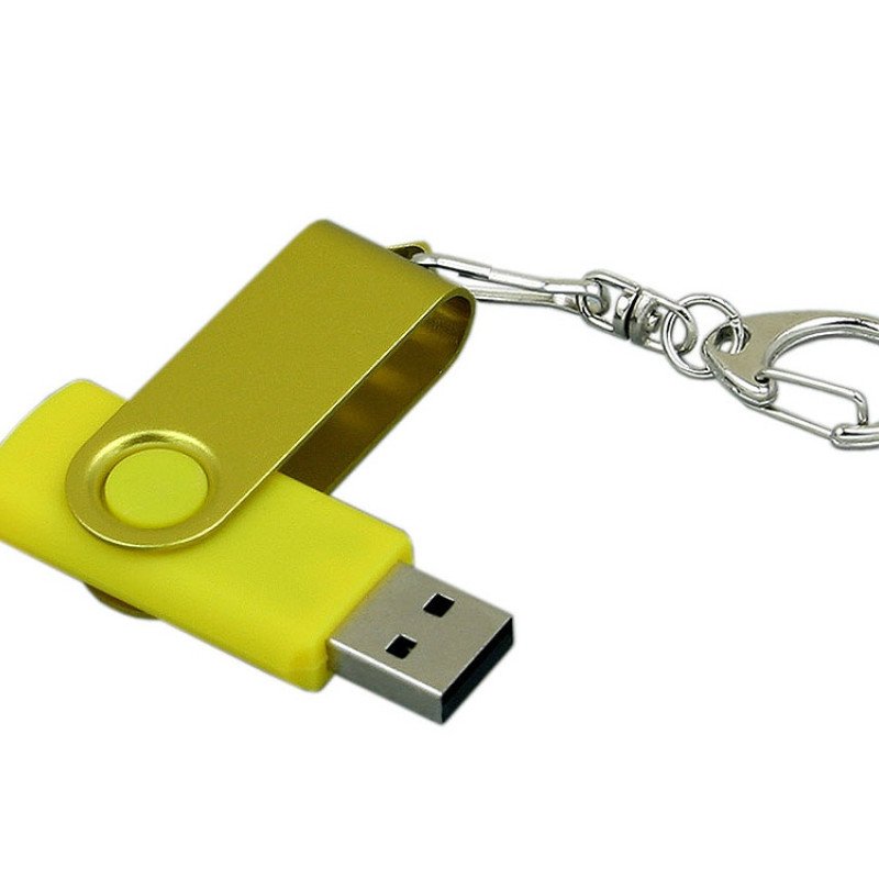 Флешка промо поворотный механизм, с однотонным металлическим клипом, 16 Гб, желтый