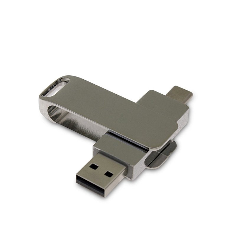 USB 3.0- флешка на 64 Гб поворотный механизм 2 в 1, c дополнительным разъемом Type-C с одноцветным металлическим клипом, серебристый USB 3.0- флешка на 64 Гб поворотный механизм 2 в 1, c дополнительным разъемом Type-C с одноцветным металлическим клипом, серебристый