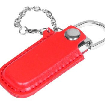 Флешка в массивном корпусе с кожаным чехлом, 32 Гб, красный