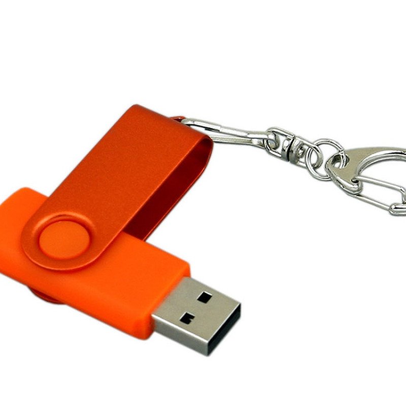 Флешка промо поворотный механизм, с однотонным металлическим клипом, 32 Гб, оранжевый