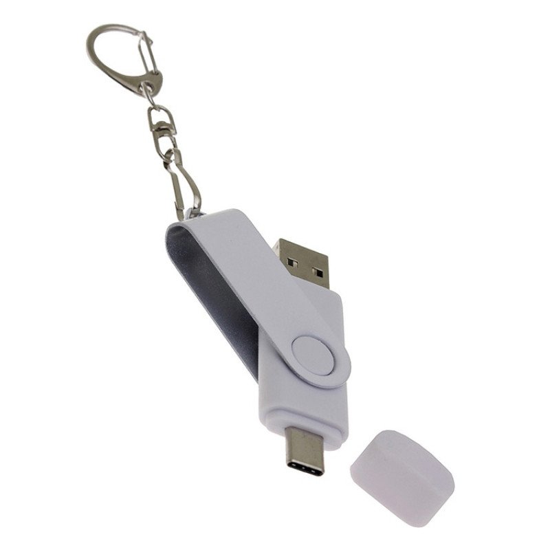 USB-флешка на 32 Гб 2 в 1 поворотный механизм, c дополнительным разъемом Type-C с одноцветным металлическим клипом, белый USB-флешка на 32 Гб 2 в 1 поворотный механизм, c дополнительным разъемом Type-C с одноцветным металлическим клипом, белый
