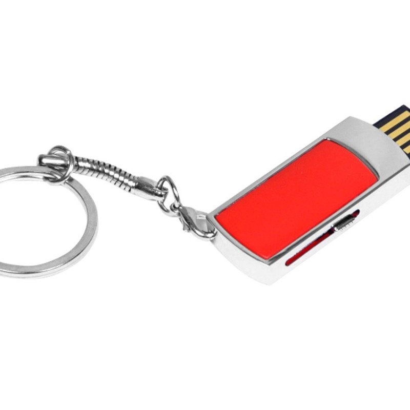 Флешка прямоугольной формы, выдвижной механизм с мини чипом, 64 Гб, красный/серебристый