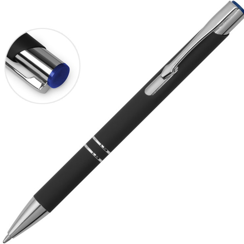Ручка металлическая шариковая "Legend Mirror Gum" софт-тач с цветным слоем, черный / синий