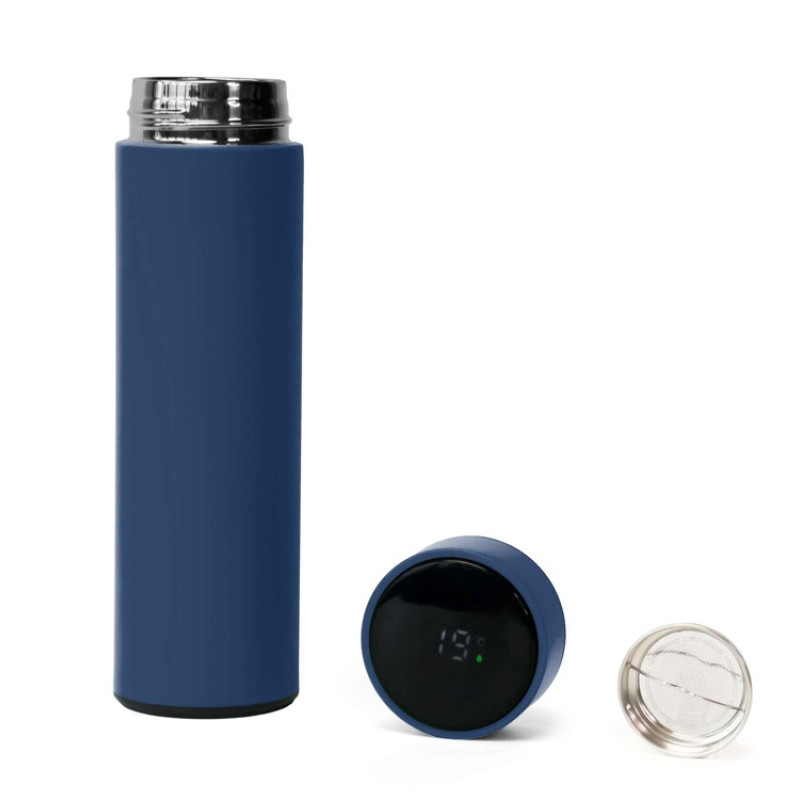 Термос FAMILY MARK LED, soft touch (Тёмно-синий)