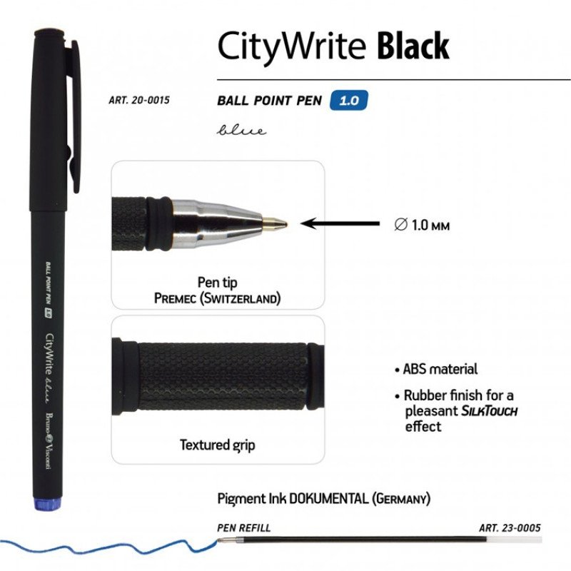 Ручка "CityWrite.BLACK" шариковая, черный пластиковый корпус, 1.0 мм, синяя