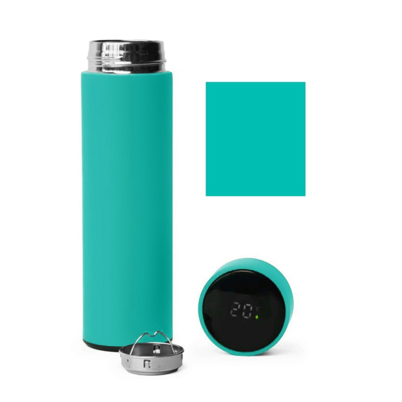 Термос FAMILY MARK LED, soft touch (Бирюзовый)