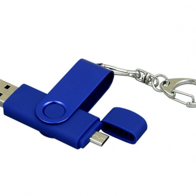 Флешка с поворотным механизмом, c дополнительным разъемом Micro USB, 16 Гб, синий