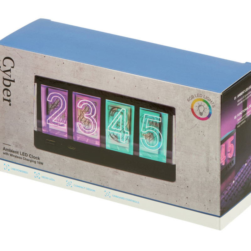 Часы с беспроводной зарядкой "Cyber", 10 Вт