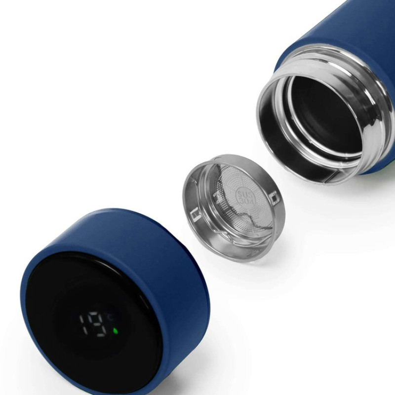 Термос FAMILY MARK LED, soft touch (Тёмно-синий)