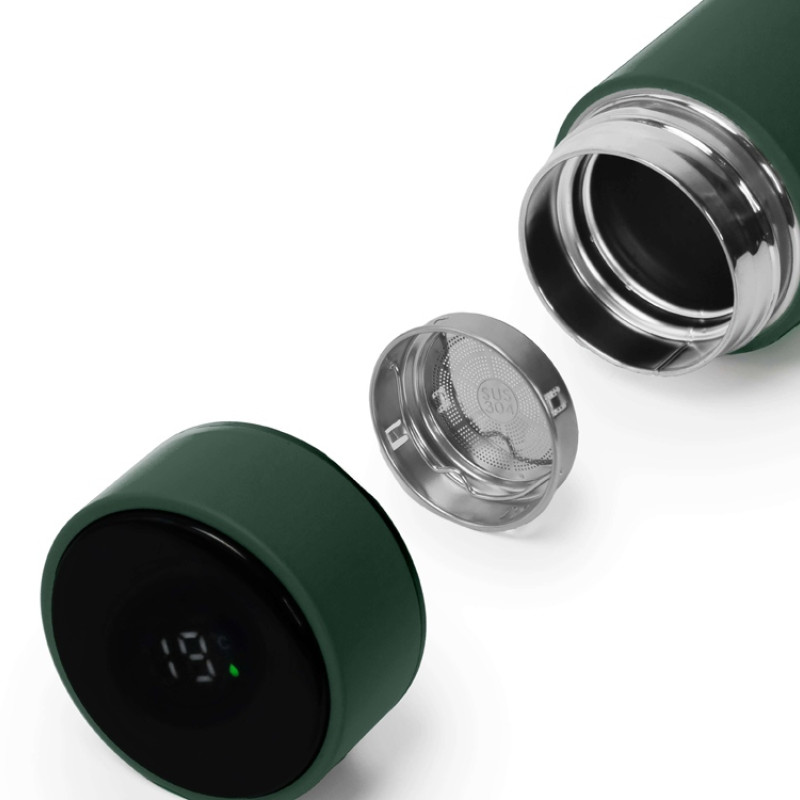 Термос FAMILY MARK LED, soft touch (Тёмно-зелёный)