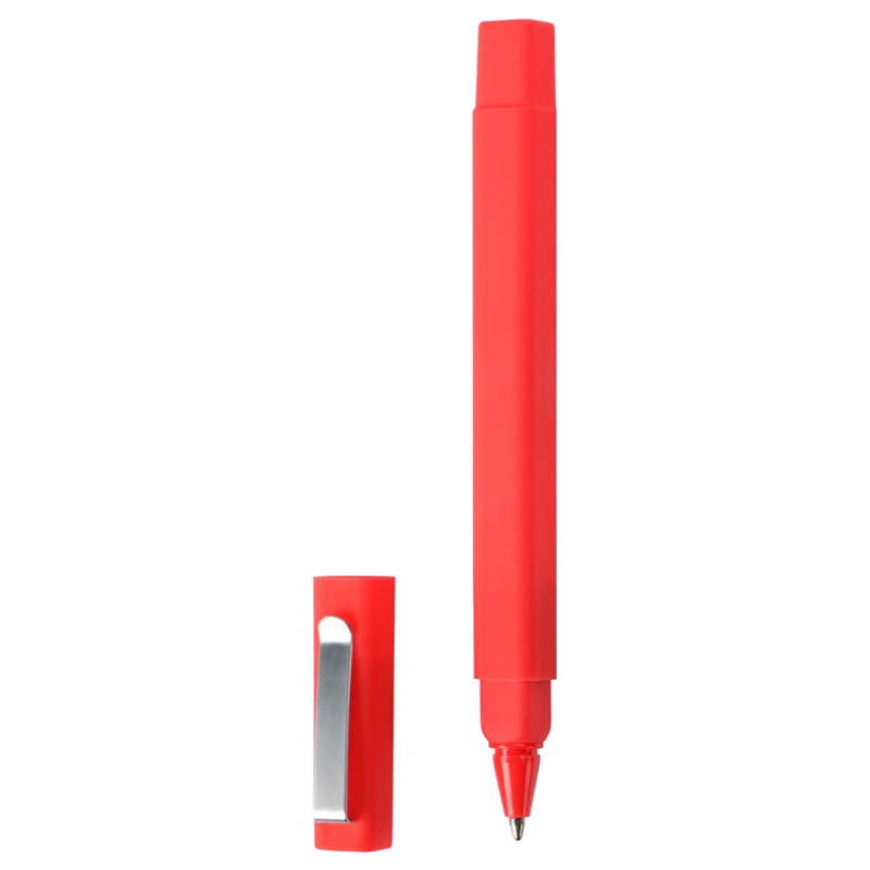 Ручка шариковая пластиковая "Quadro Soft", квадратный корпус с покрытием софт-тач, красный