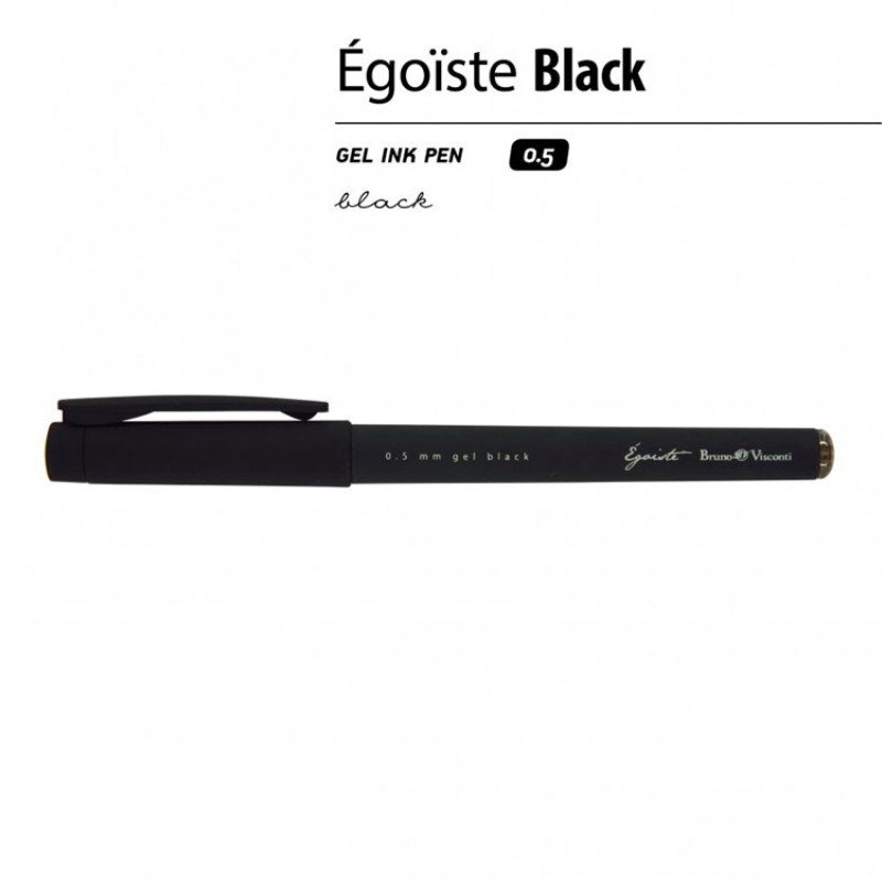 Ручка пластиковая гелевая «Egoiste Black» с лого, 0.5мм, черная, черные чернила