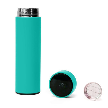 Термос FAMILY MARK LED, soft touch (Бирюзовый)