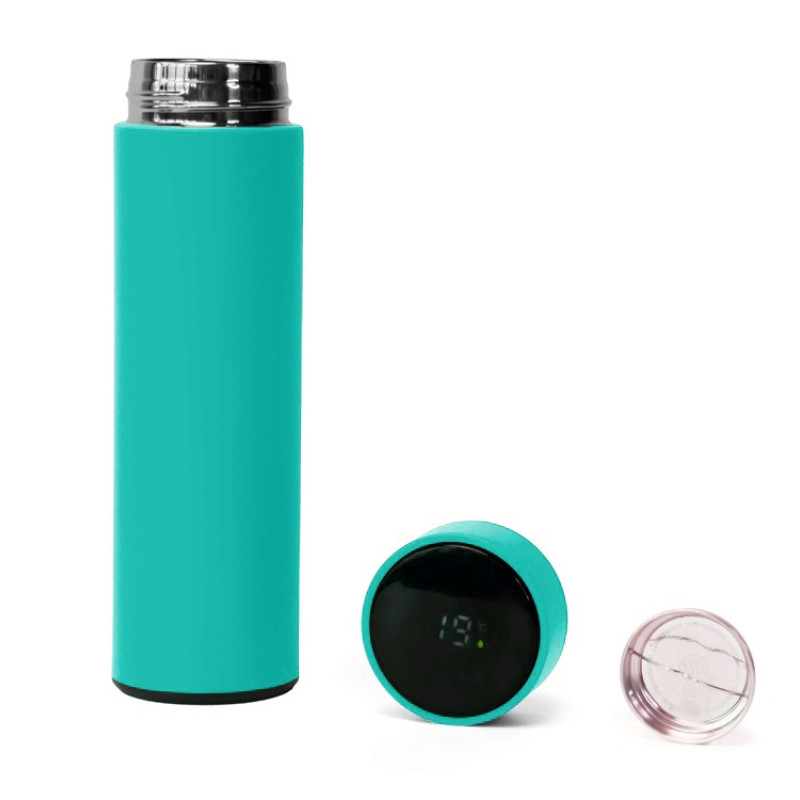 Термос FAMILY MARK LED, soft touch (Бирюзовый)