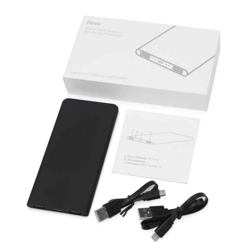 Портативное зарядное устройство с красной подсветкой логотипа «Faros», soft-touch, 4000 mAh
