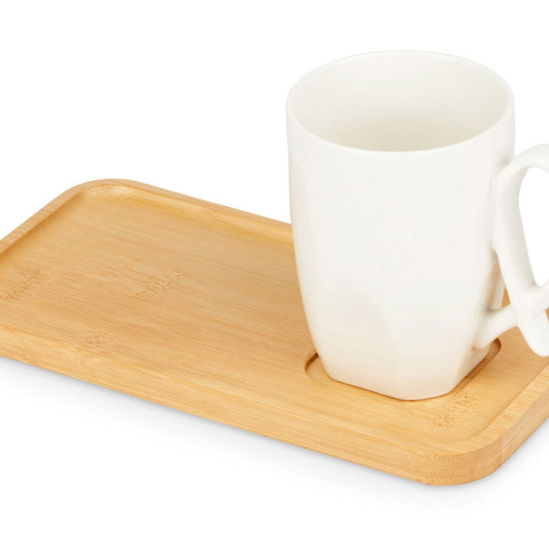 Чайная пара с бамбуковым блюдцем "Deny", белый