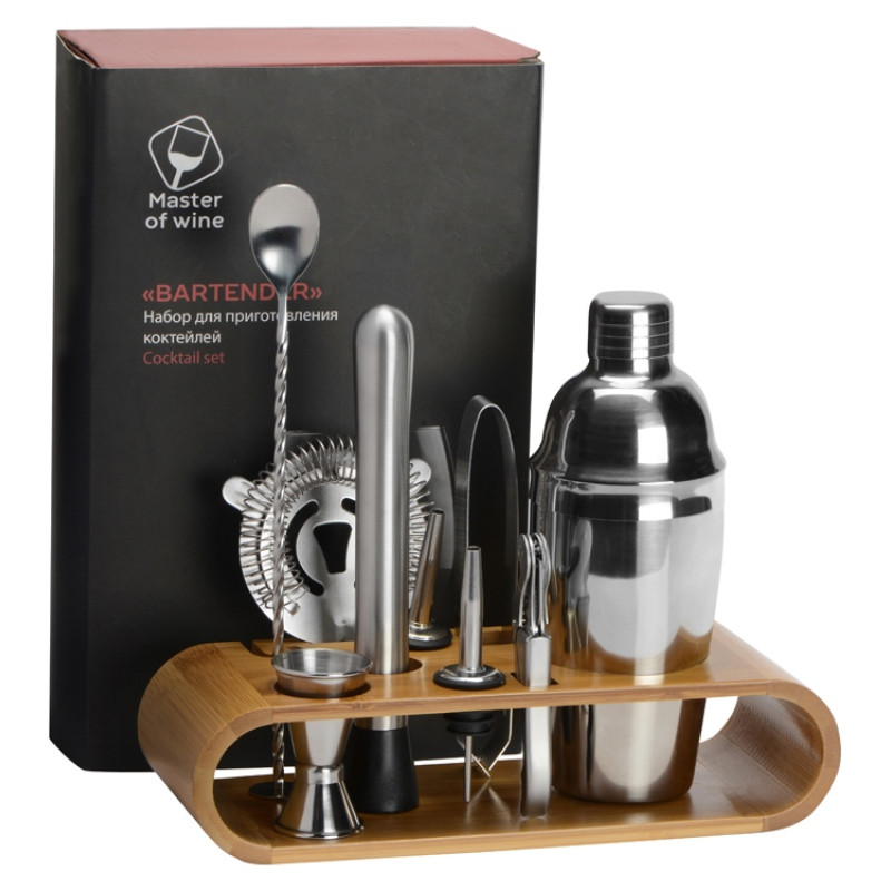 Набор "Bartender" для приготовления коктейлей на бамбуковой подставке (Р)