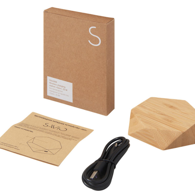 Беспроводное зарядное устройство «Gex», 15 Вт, бамбук